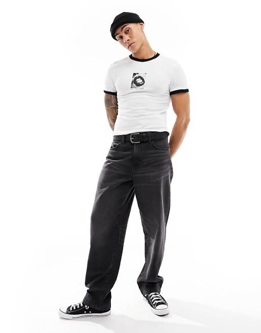 ASOS DESIGN Muscle-fit Ringer T-shirt In White With Lips Chest Print
