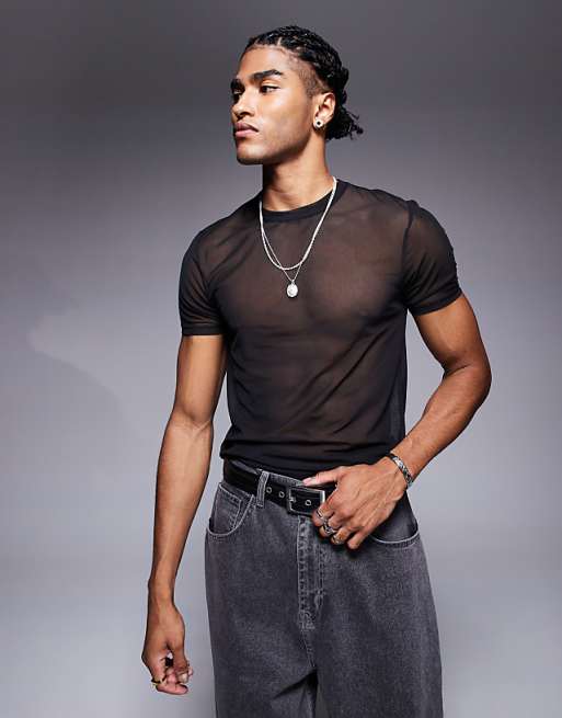 ASOS DESIGN muscle fit t-shirt in black mesh