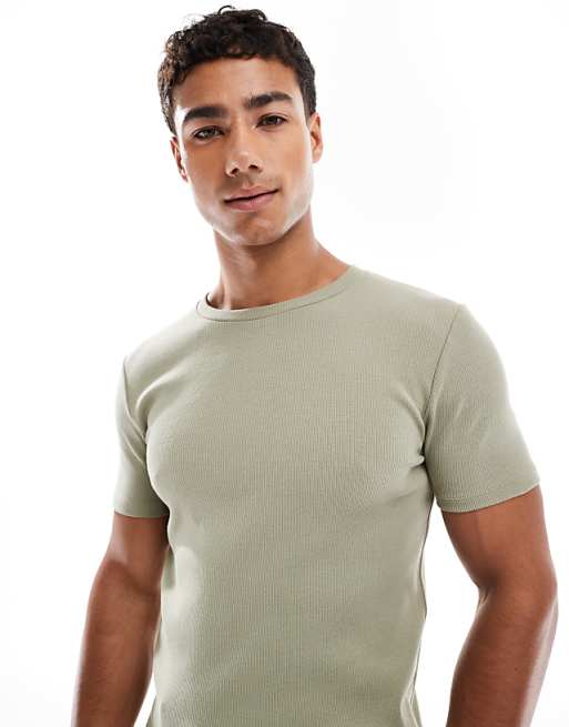 ASOS DESIGN Muscle Fit T-shirt In Khaki Rib
