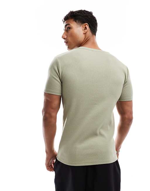 ASOS DESIGN Muscle Fit T-shirt In Khaki Rib
