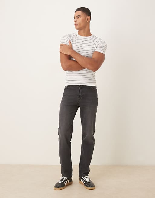 ASOS DESIGN Muscle Fit T-shirt In White And Brown Stripe