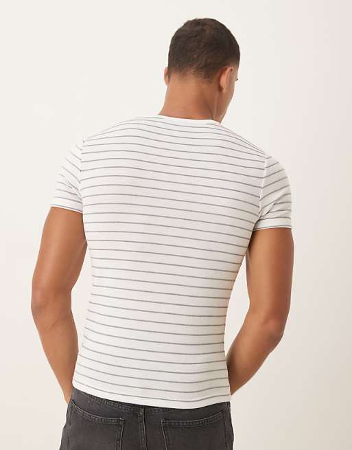 ASOS DESIGN Muscle Fit T-shirt In White And Brown Stripe