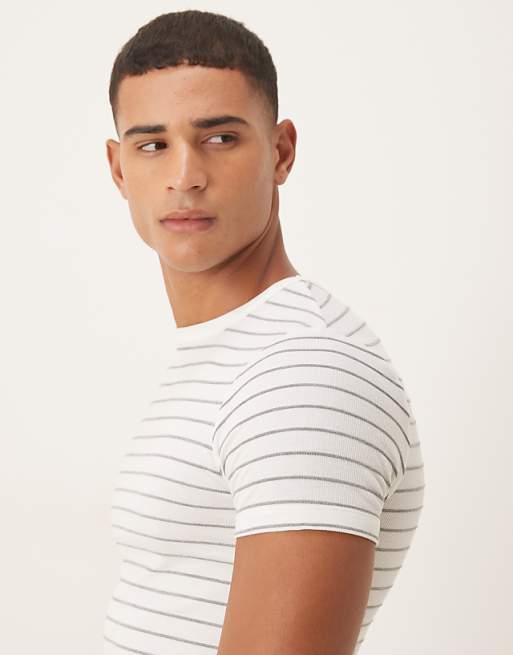 ASOS DESIGN Muscle Fit T-shirt In White And Brown Stripe