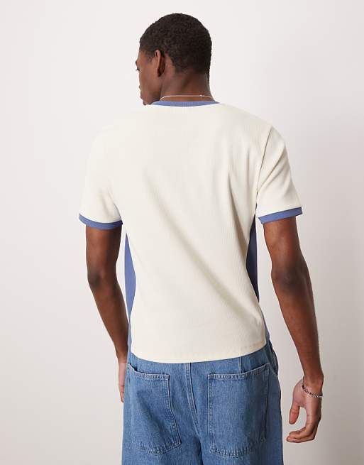 ASOS DESIGN Muscle Fit T-shirt With Contrast Side Panels In Beige Rib