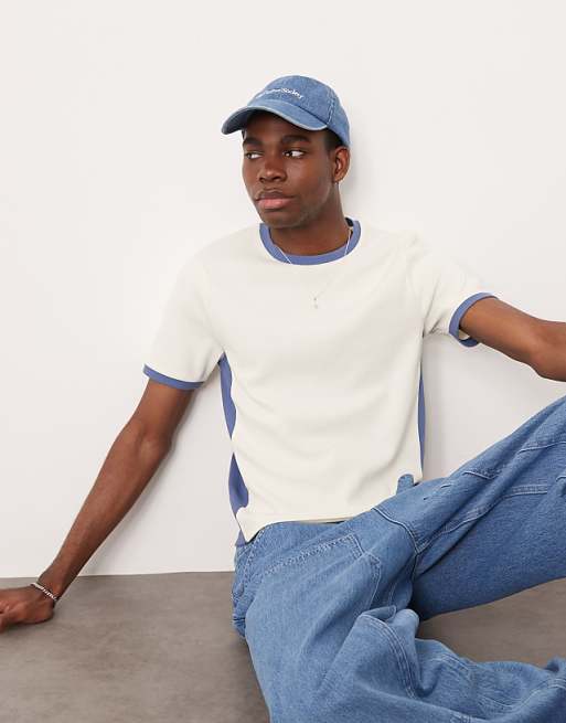 ASOS DESIGN muscle fit t-shirt with contrast side panels in beige rib