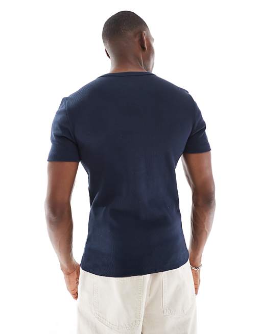 ASOS DESIGN Muscle Fit T-shirt With Henley Neck In Navy Rib