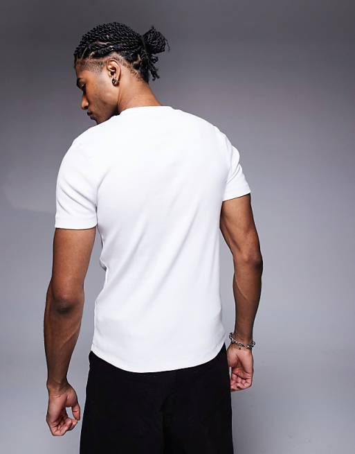ASOS DESIGN Muscle Fit T-shirt With Henley Neck In White Rib