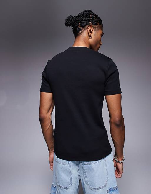 ASOS DESIGN Muscle Fit T-shirt With Henley Neck In Black Rib