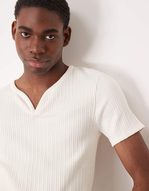 ASOS DESIGN Muscle Fit T-shirt With In Cream Textured Rib