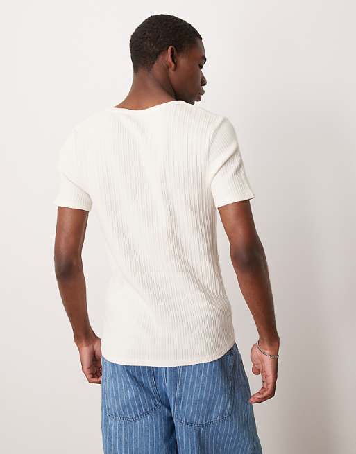 ASOS DESIGN Muscle Fit T-shirt With In Cream Textured Rib