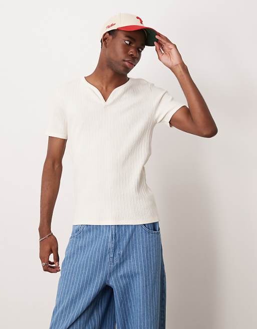 ASOS DESIGN muscle fit t-shirt with in cream textured rib