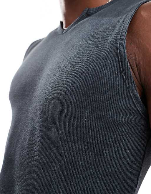 ASOS DESIGN Muscle Fit Tank Vest In Washed Rib