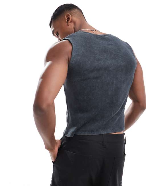 ASOS DESIGN Muscle Fit Tank Vest In Washed Rib