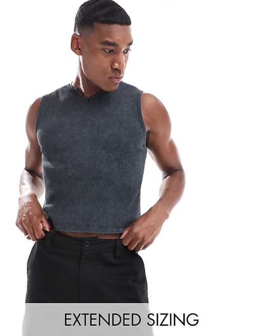 ASOS DESIGN muscle fit tank vest in washed rib