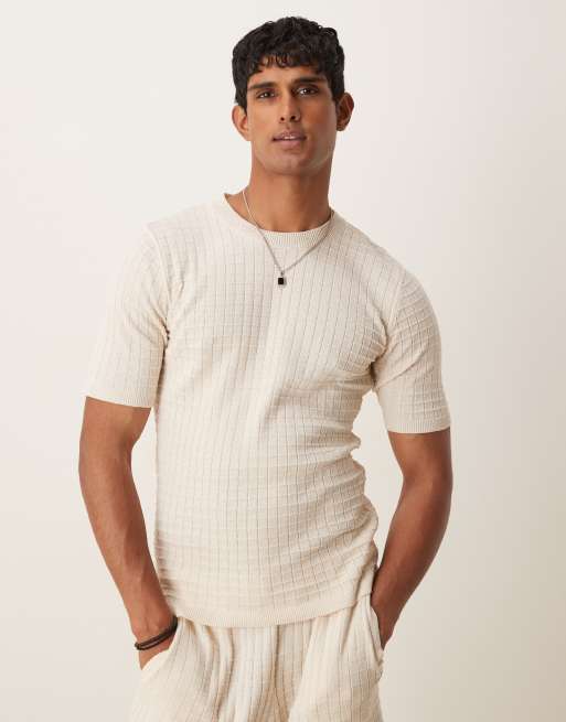ASOS DESIGN Muscle Fit Textured T-shirt And Shorts Co-ord In Cream