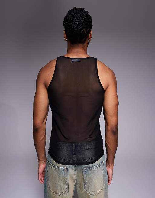 ASOS DESIGN Muscle Fit Vest With High Scoop Neck In Black Mesh