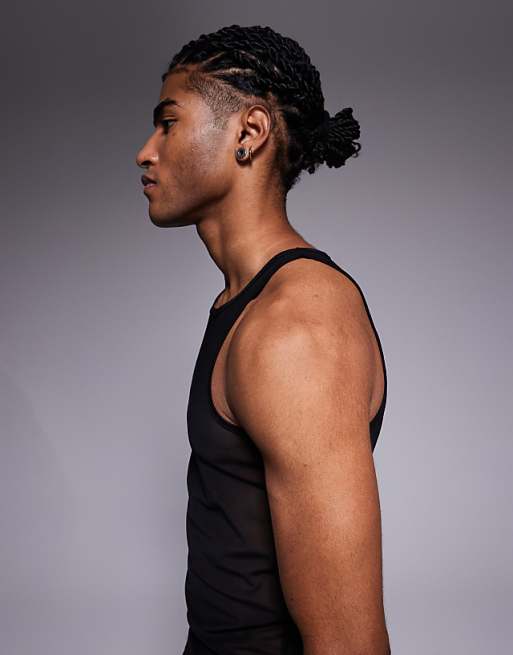 ASOS DESIGN Muscle Fit Vest With High Scoop Neck In Black Mesh