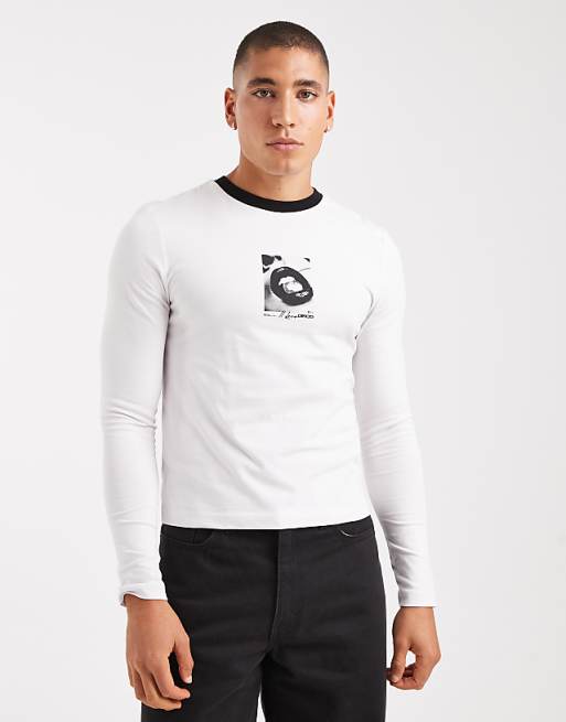 ASOS DESIGN muscle long sleeve t-shirt with graphic in white