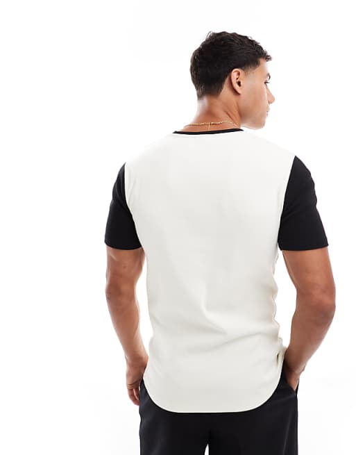 ASOS DESIGN Muscle T-shirt With Contrast Sleeves In Cream Rib