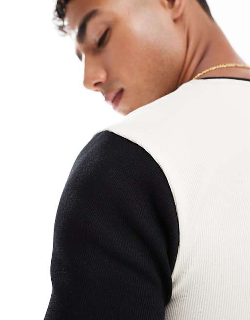 ASOS DESIGN Muscle T-shirt With Contrast Sleeves In Cream Rib