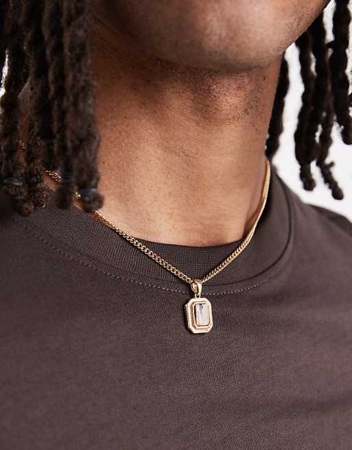 ASOS DESIGN necklace with square semi-precious tigers eye stone pendant in gold tone - GOLD