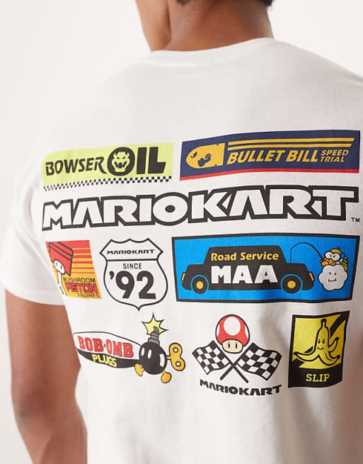 ASOS DESIGN Nintendo Unisex Oversized T-shirt With Mario Kart Prints In White