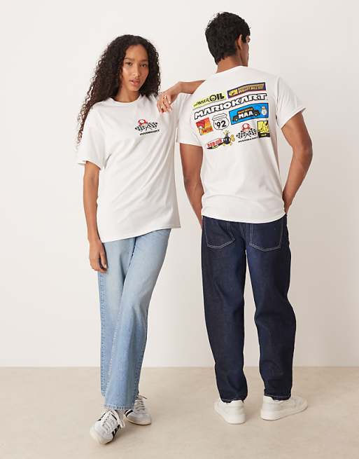 ASOS DESIGN Nintendo Unisex Oversized T-shirt With Mario Kart Prints In White
