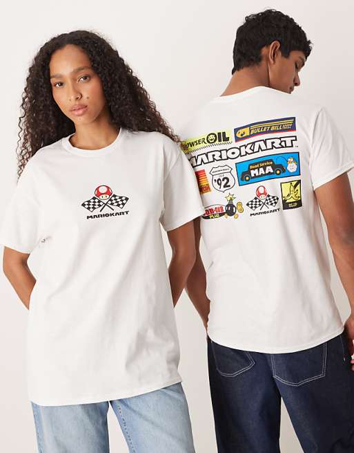 ASOS DESIGN Nintendo unisex oversized t-shirt with Mario Kart prints in white