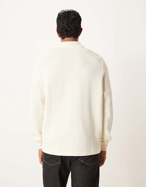 ASOS DESIGN Notch Neck Polo In Ribbed Texture Ecru