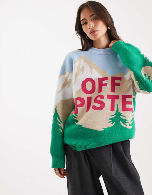 ASOS DESIGN off piste ski scenic jumper in white