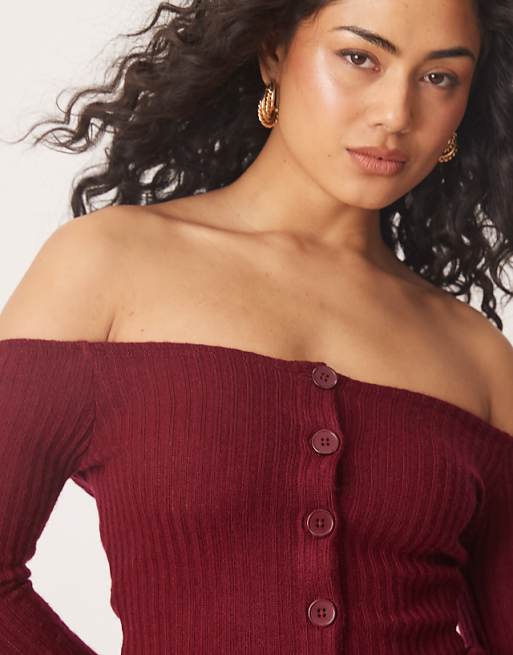 ASOS DESIGN Off Shoulder Cardigan In Burgundy