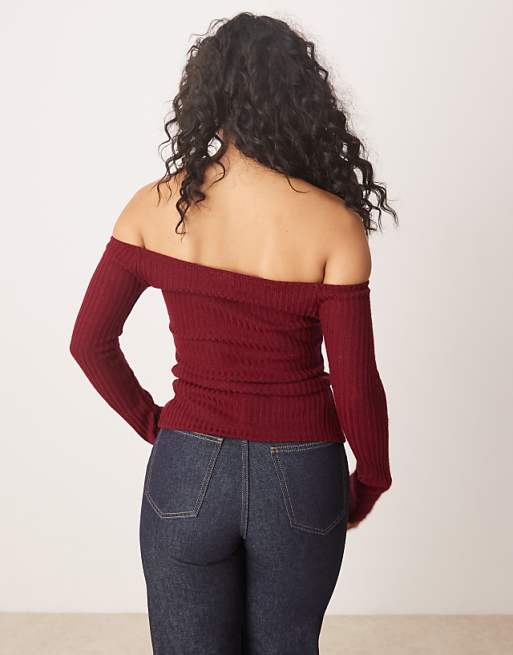 ASOS DESIGN Off Shoulder Cardigan In Burgundy