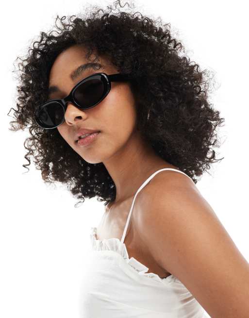 ASOS DESIGN Oval Sunglasses In Shiny Black