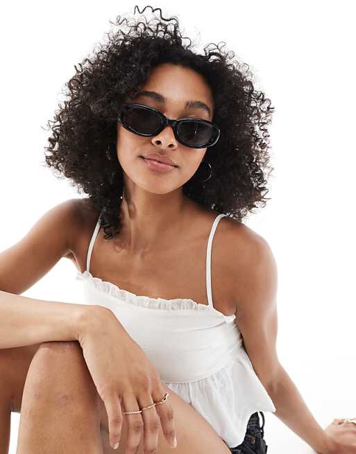 ASOS DESIGN oval sunglasses in shiny black