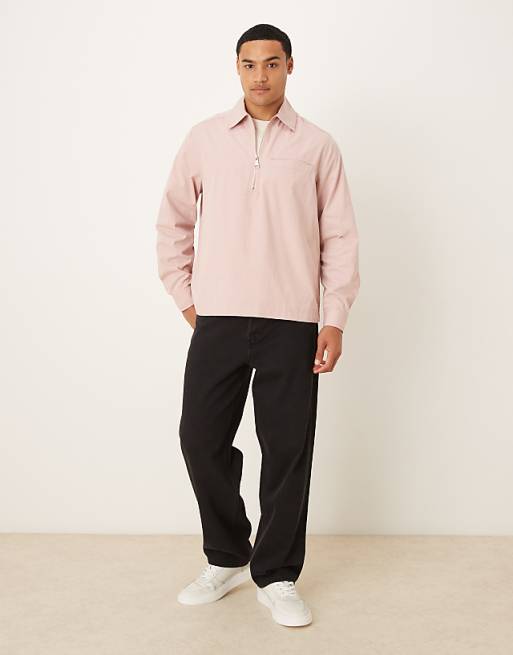 ASOS DESIGN Overhead Poplin Zip Shirt In Mauve