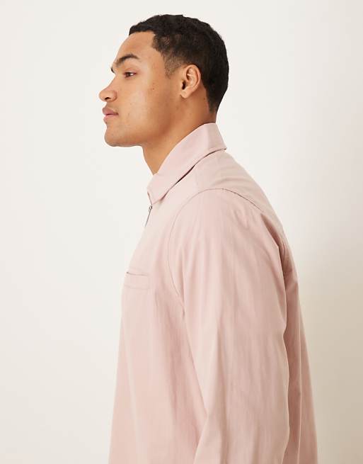 ASOS DESIGN Overhead Poplin Zip Shirt In Mauve