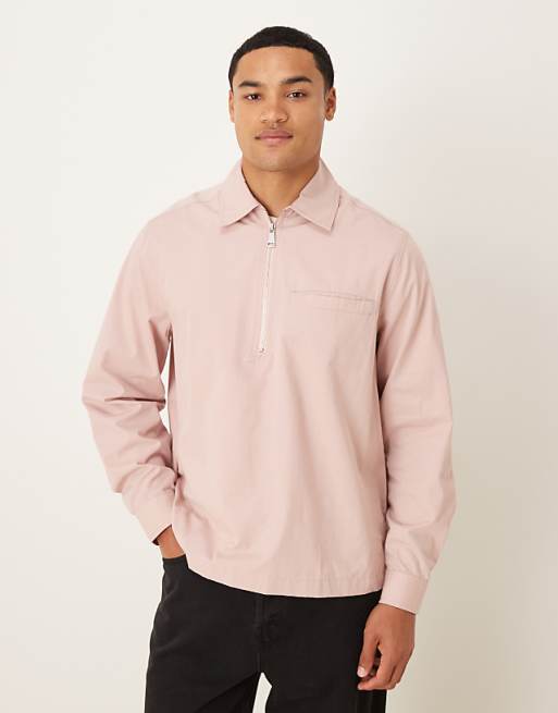ASOS DESIGN overhead poplin zip shirt in mauve