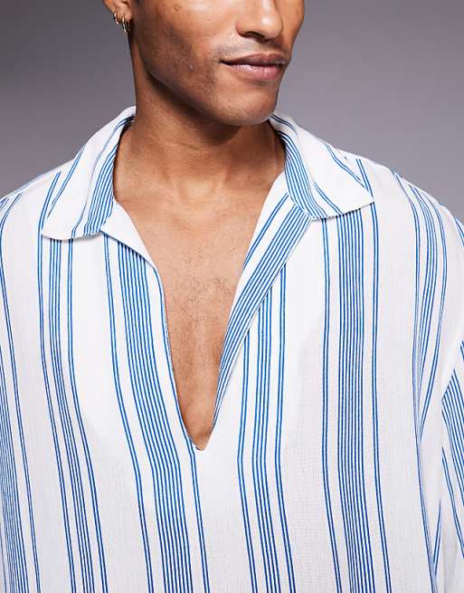 ASOS DESIGN Overhead Relaxed Shirt In Blue Stripe