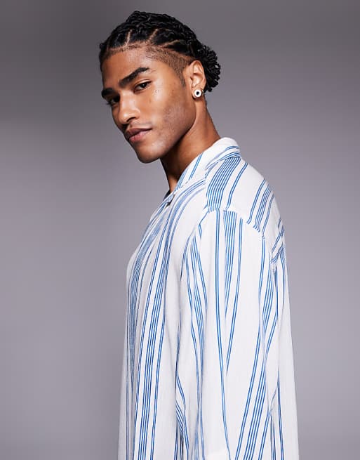 ASOS DESIGN Overhead Relaxed Shirt In Blue Stripe