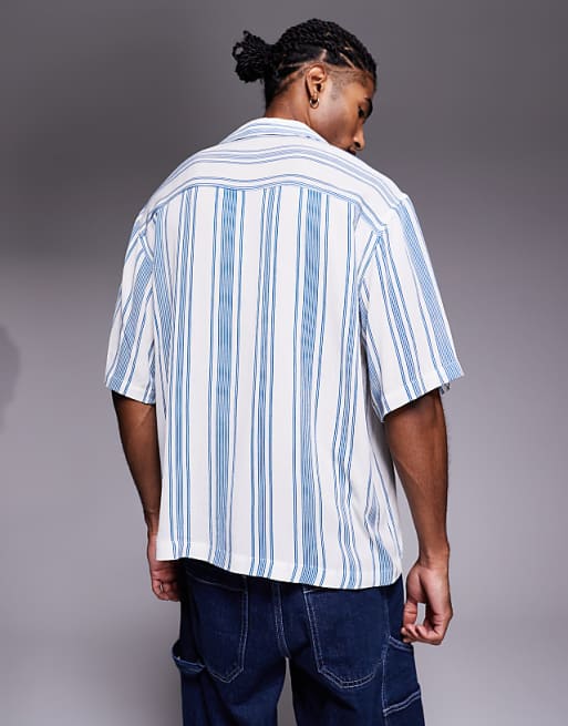 ASOS DESIGN Overhead Relaxed Shirt In Blue Stripe