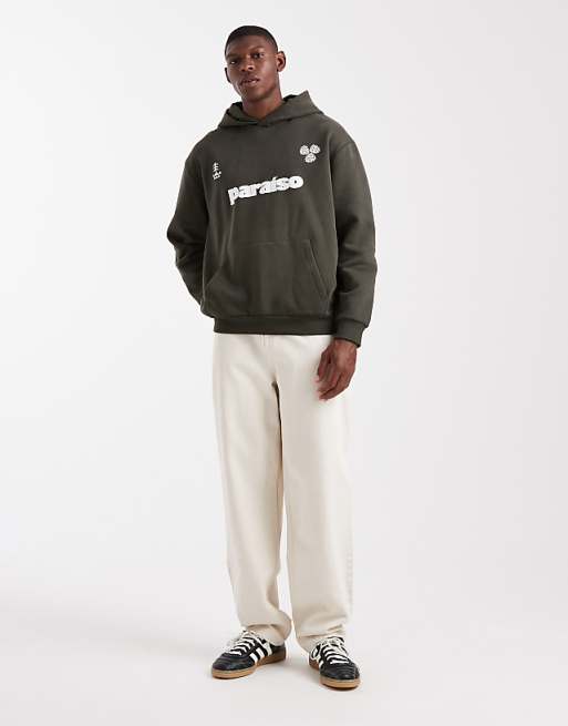 ASOS DESIGN Overized Hoodie With Sports Print In Green - DGREEN