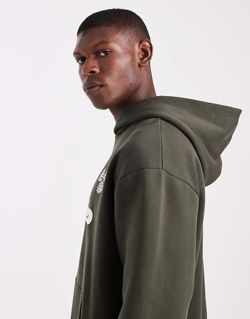 ASOS DESIGN Overized Hoodie With Sports Print In Green - DGREEN