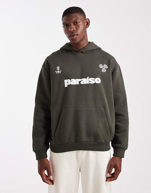 ASOS DESIGN overized hoodie with sports print in green - DGREEN