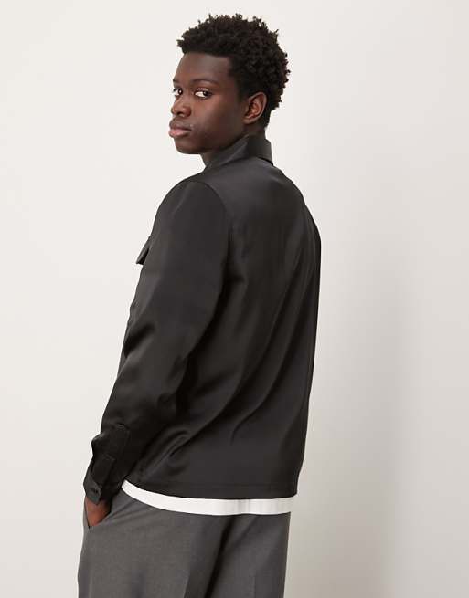 ASOS DESIGN Overshirt With Patch Pockets In Black