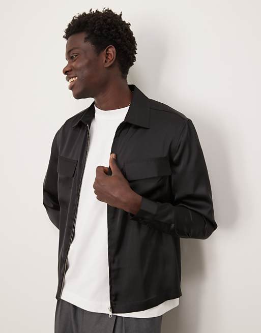 ASOS DESIGN overshirt with patch pockets in black