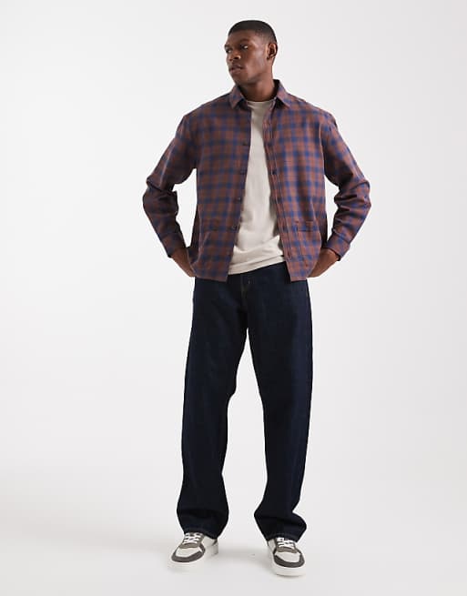ASOS DESIGN Overshirt With Pockets In Brown Check