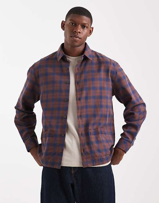ASOS DESIGN overshirt with pockets in brown check
