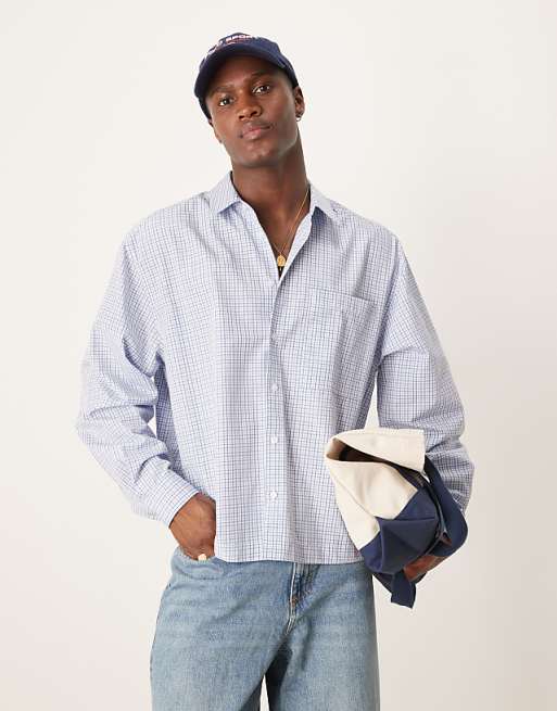 ASOS DESIGN oversize boxy shirt in blue check