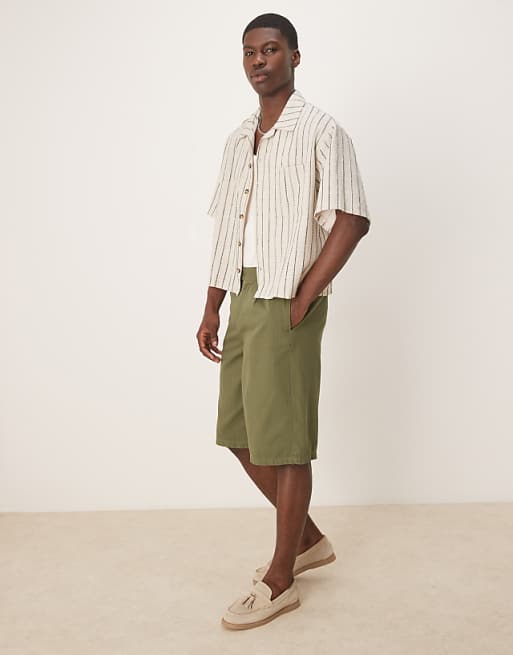 ASOS DESIGN Oversize Boxy Shirt With Ecru And Dark Green Stripe