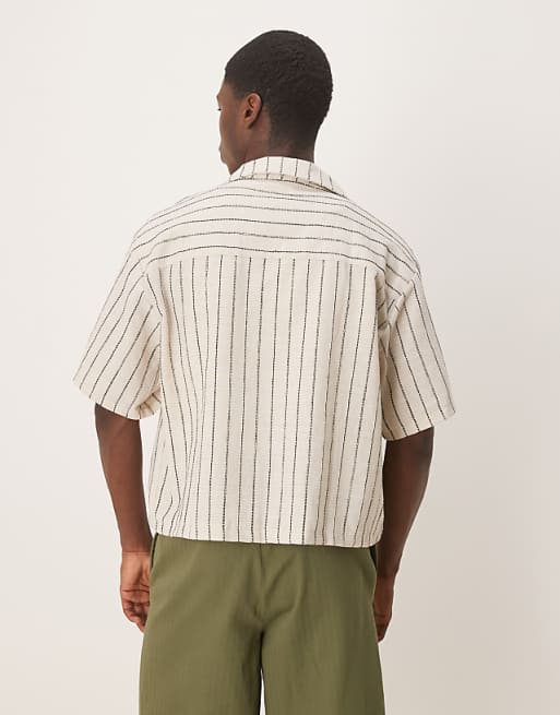 ASOS DESIGN Oversize Boxy Shirt With Ecru And Dark Green Stripe